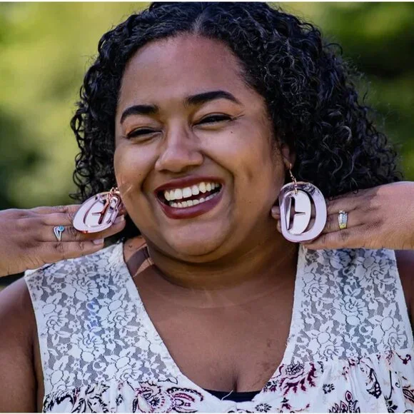 B Yellowtail Rose Gold Mirror Earrings by Indigenous Artist Copper Canoe Woman - Picture 2 of 7